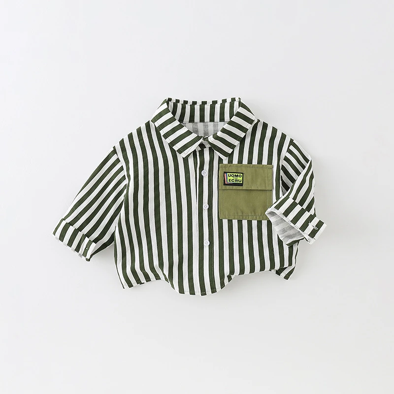 【仟与】儿童衬衫春秋2024新款男童休闲洋气竖条纹外套AW637