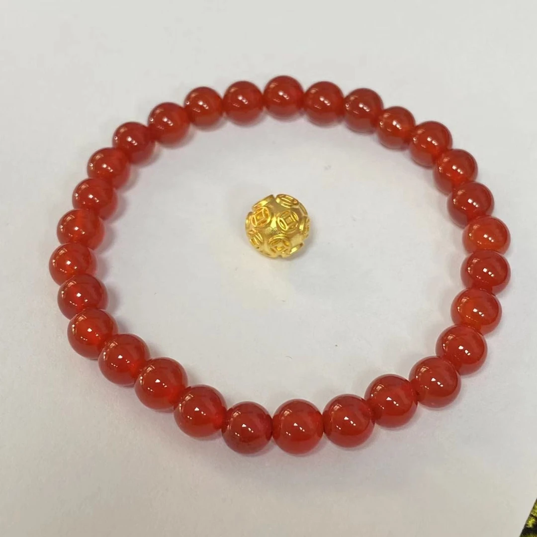 足金999卡8钱币珠玛 瑙手串@@A219