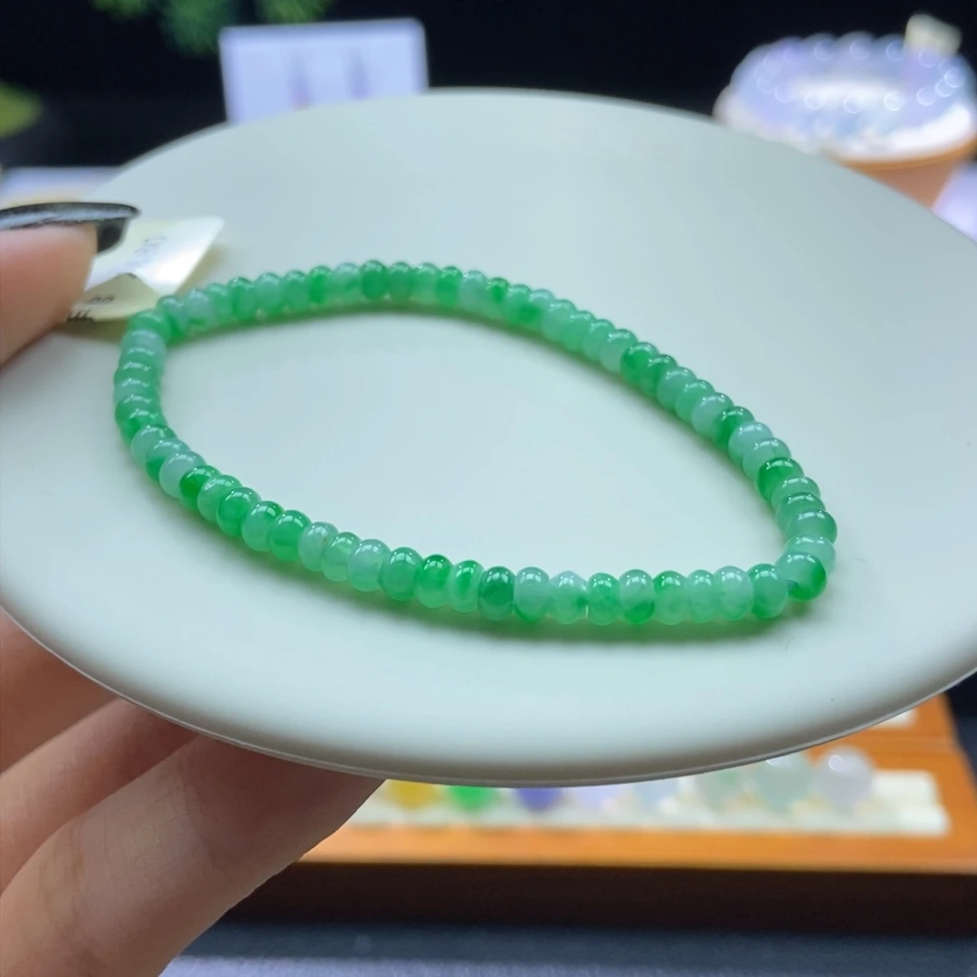 翡翠散珠翡翠冰绿苹果珠手串