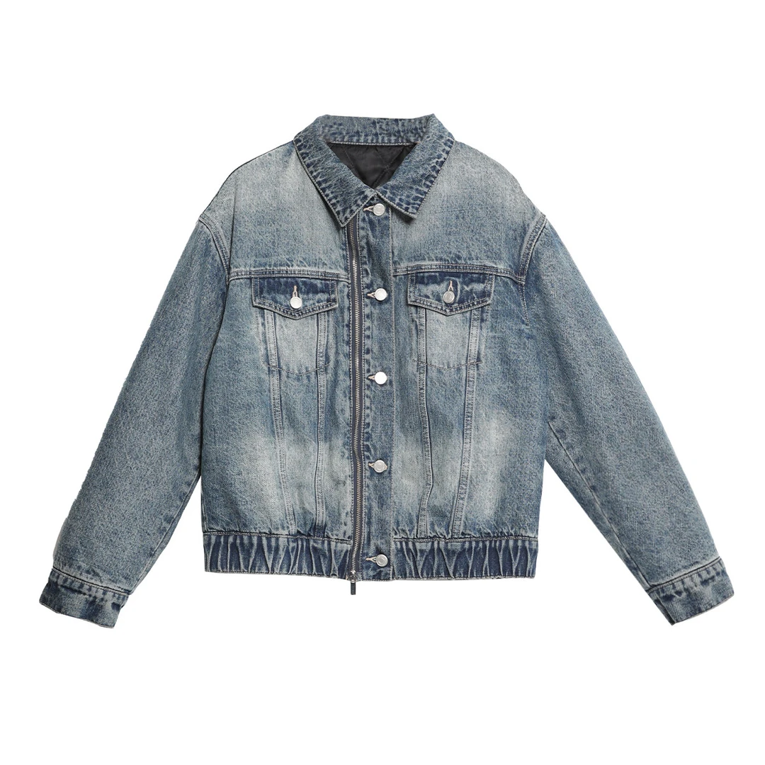 夹棉牛仔外套/男女同款复古洗水牛仔夹棉外套