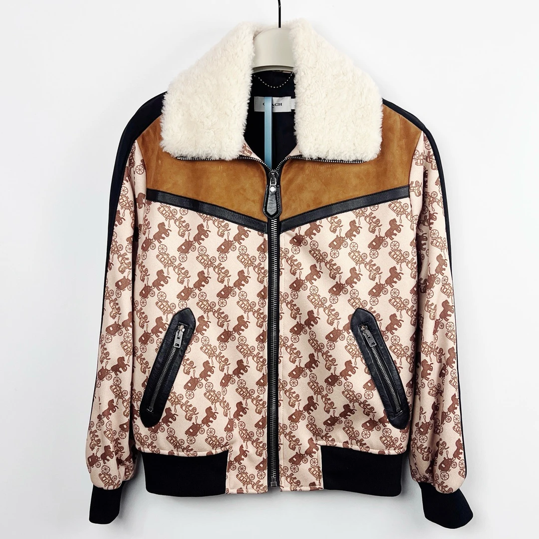 99新 COACH/蔻驰 S码美拉德棕色老花拼皮外套 99新 lm3025