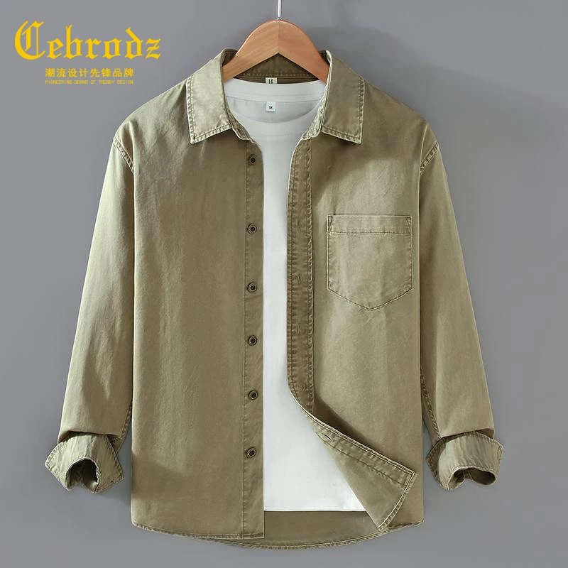 法国Cebrodz秋季工装衬衫男长袖纯棉宽松百搭痞帅高级感衬衣外套