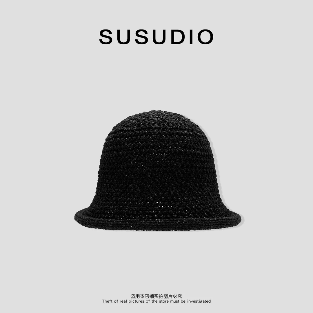 SUSUDIO  2025春夏新款日系镂空纯色卷边渔夫帽20005