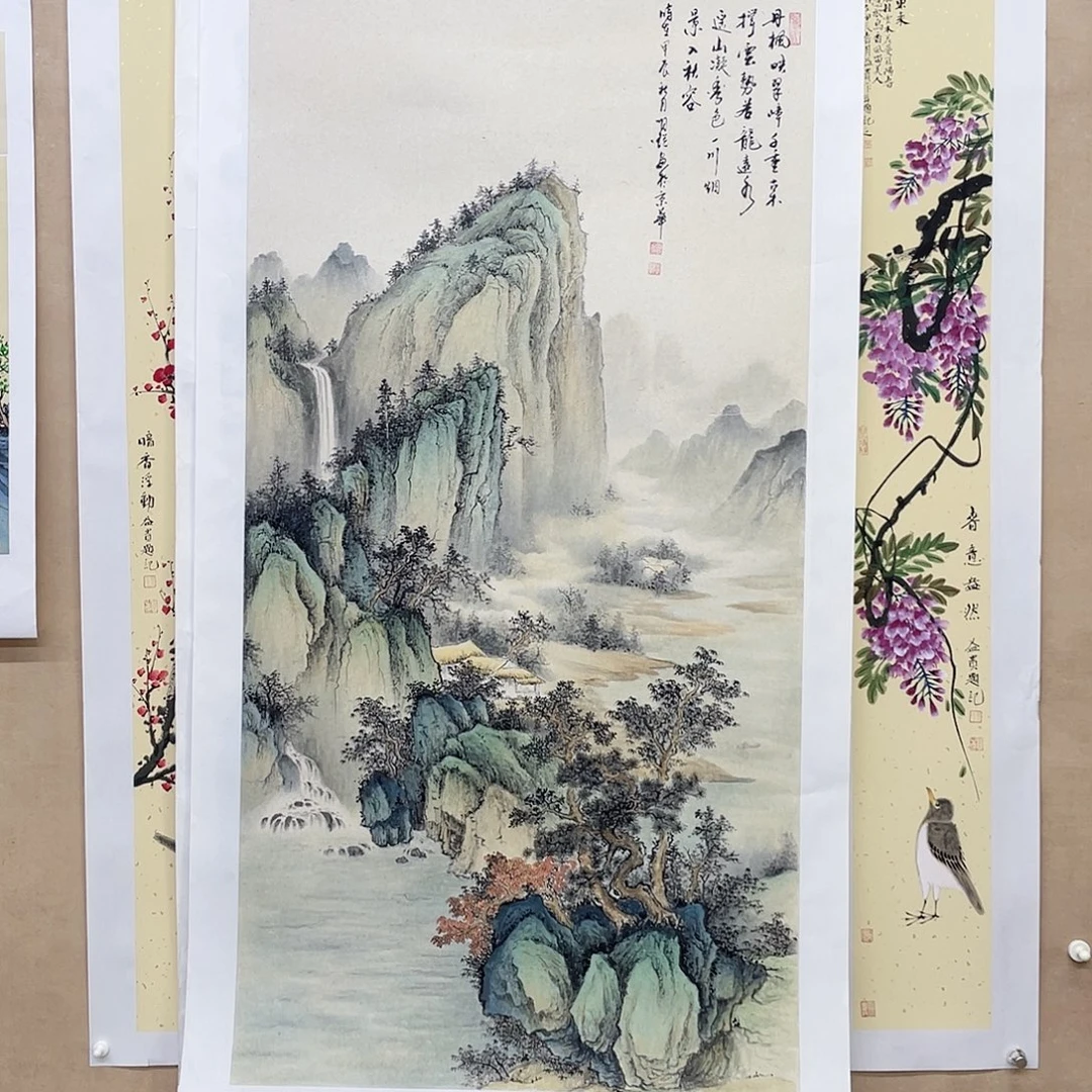 国画手绘国画，重彩山水，画心