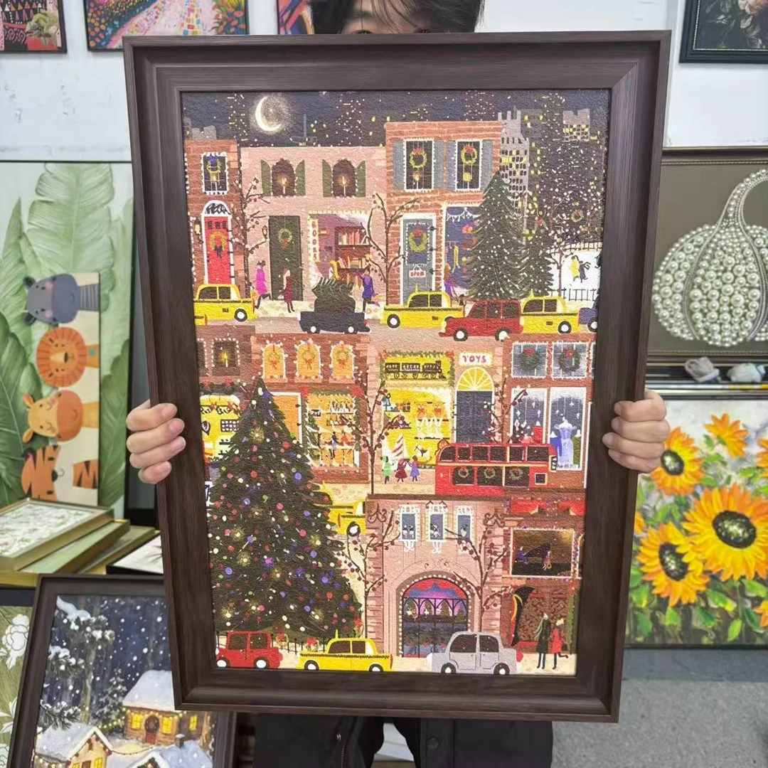 美式现代冬日灯火圣诞客厅餐厅卧室装饰画5070