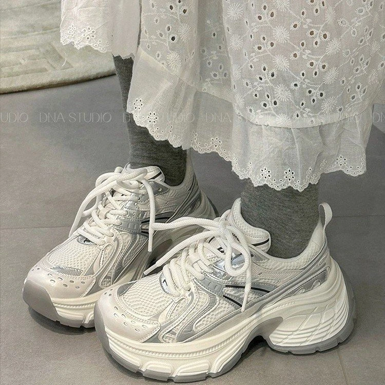 厚底银色老爹鞋女设计感小众炸街增高鞋子女复古学生休闲运动鞋潮