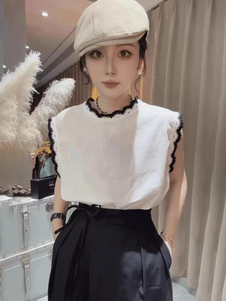 【慕妍专属】105（衣长58）小香风撞色独特漂亮亚麻一分袖衬衫