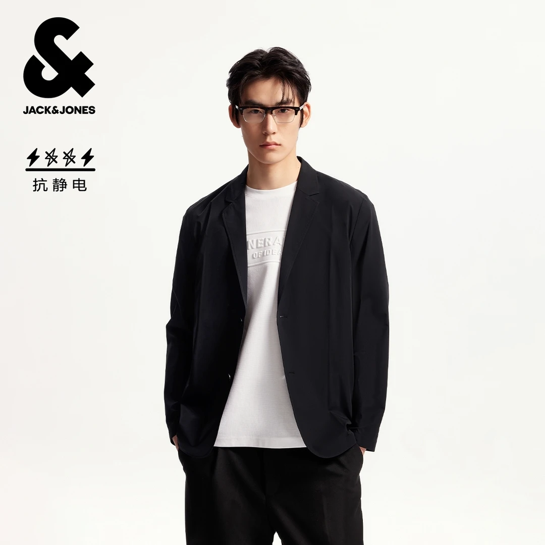 杰克琼斯男装夏季新款商务百搭静奢风纽扣门襟常规平驳领西服外套