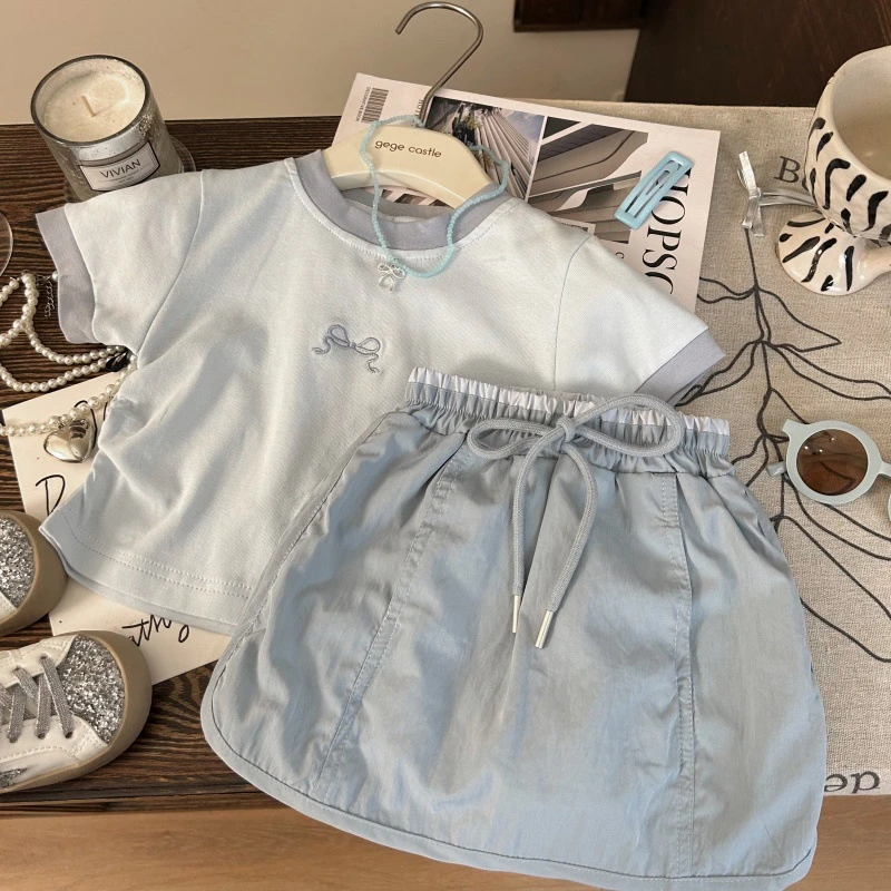 韩国童装~女童夏季新款套装韩版短袖工装短裙女宝时髦洋气两件套