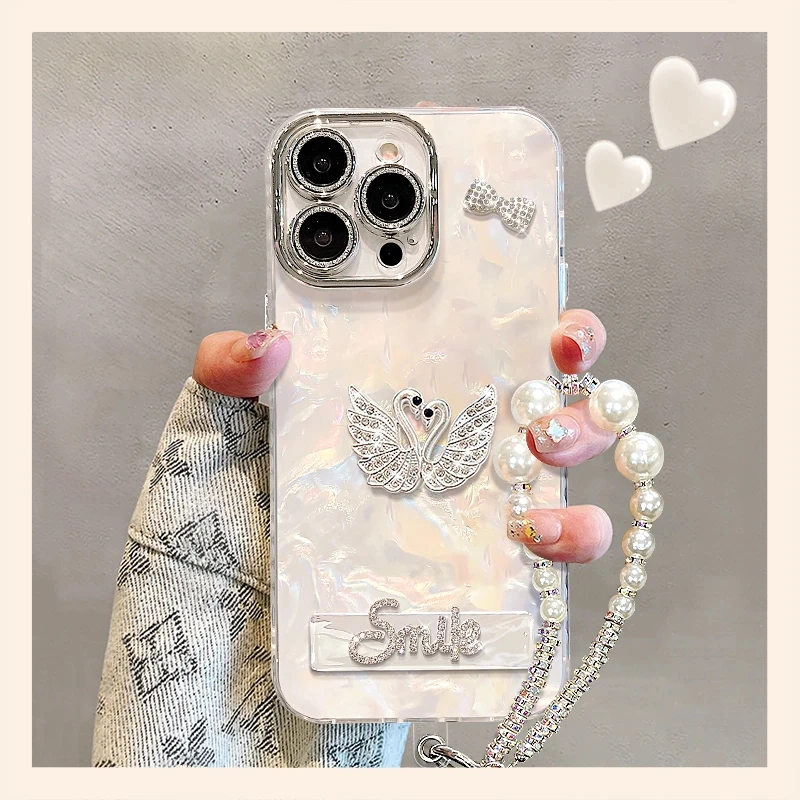 天鹅公仔适用苹果15华为vivo/oppo小米iPhone16精孔pro透明手机壳