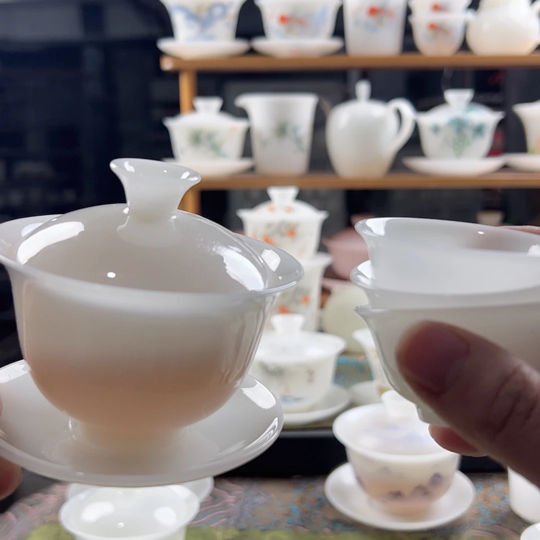 璞玉釉烧盖碗满容110ml+3个30ml潮州杯