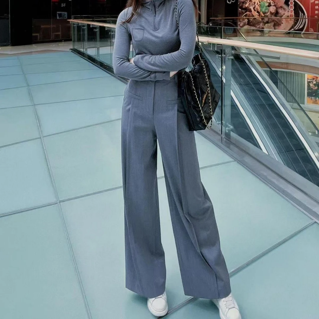 阿家专柜正品羊毛垂感随性薄款高腰阔腿西裤 5100375-253841-001