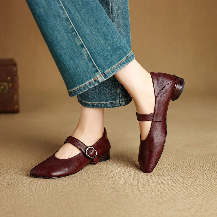 轻奢2.5cm粗跟单鞋女复古一字带玛丽珍鞋低跟方头外穿百搭休闲简