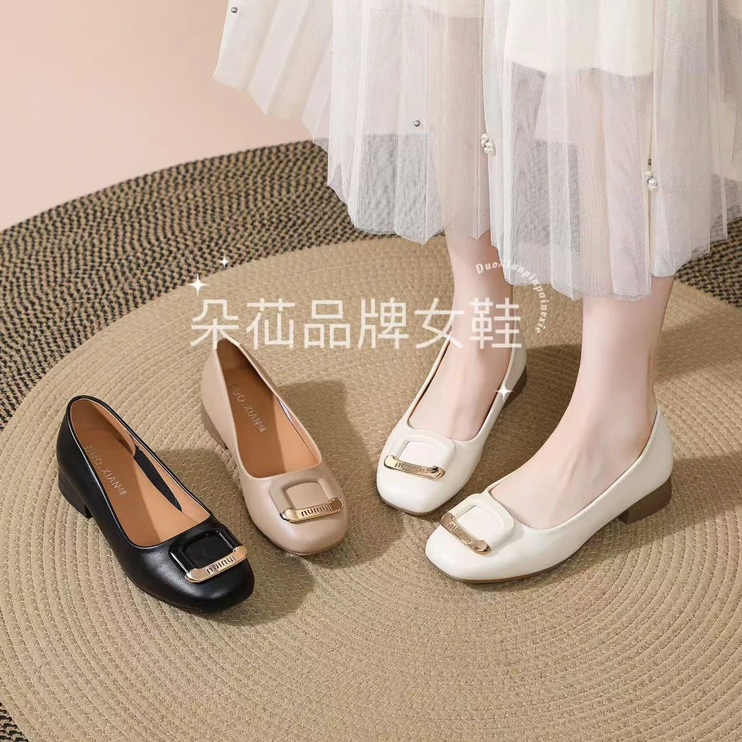 【康弟专属】粗跟单鞋韩版百搭通勤软皮舒适不累脚低跟女鞋9715