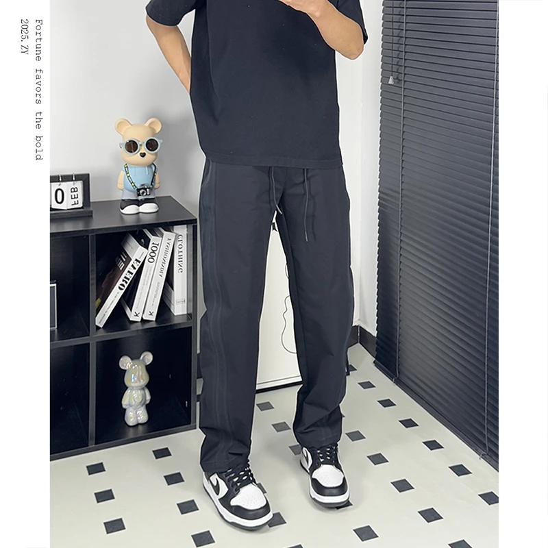 ZY.条纹休闲裤男春夏潮牌渐变百搭直筒裤日系复古做旧痞帅长裤