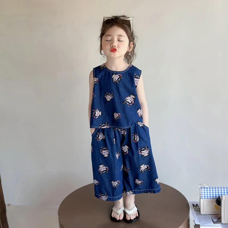 哪咤儿童夏季女童牛仔套装超好看夏装2025新款女孩哪吒衣服两件套