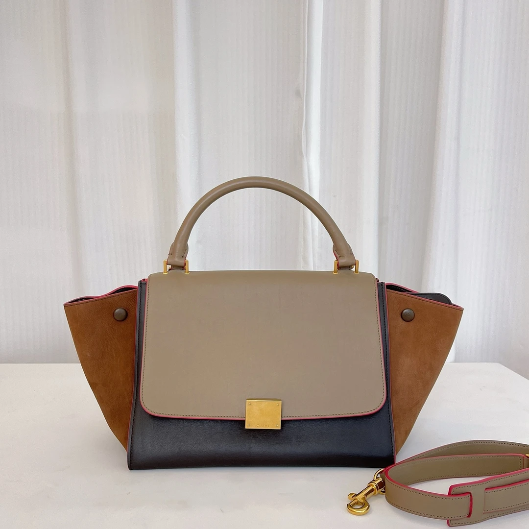95新 Celine/思琳 Celine/赛琳 拼色牛斜挎手提包底27 B559