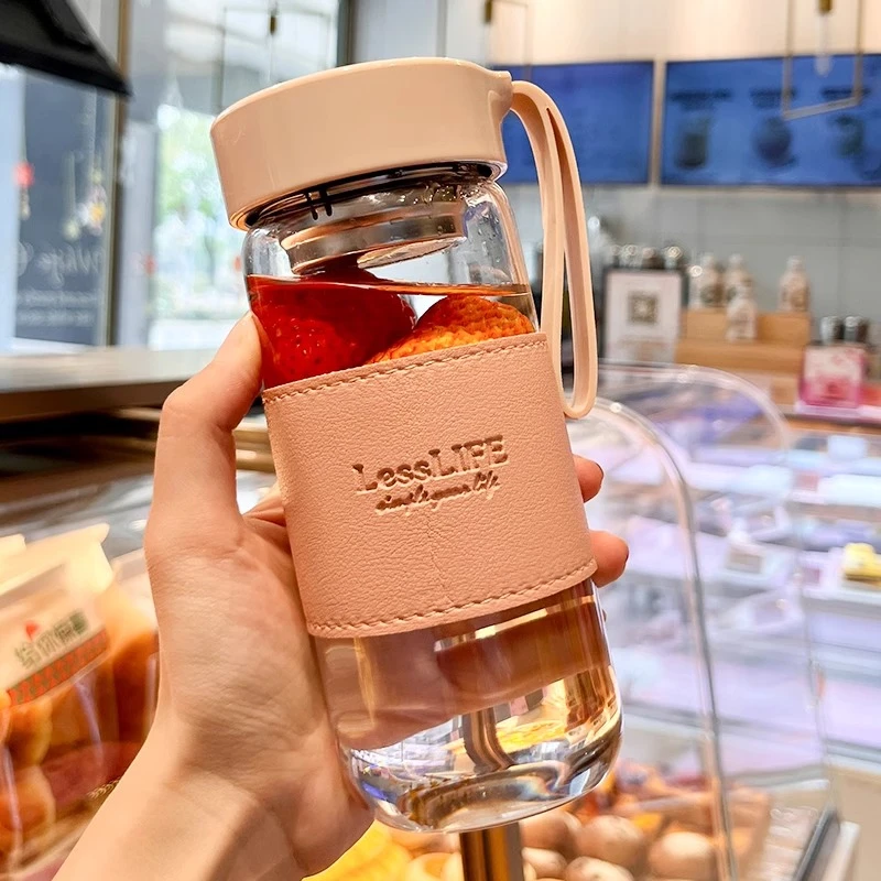 2025简约玻璃杯耐高温水杯女生高颜值高硼硅夏季茶水分离防烫杯子