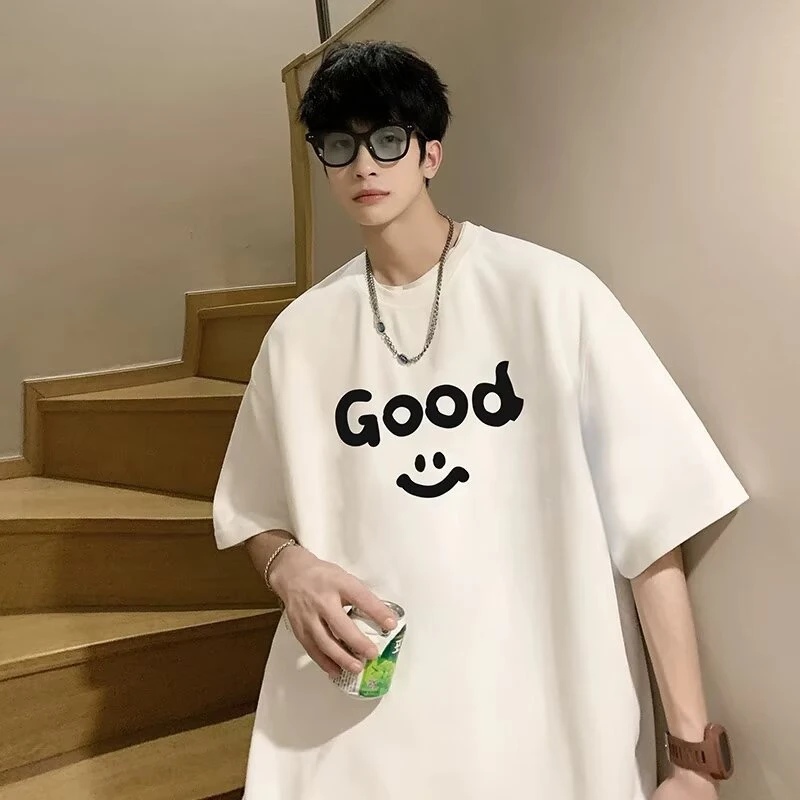 美式复古短袖t恤男夏季青少年潮牌ins潮流宽松大码百搭五分袖体恤