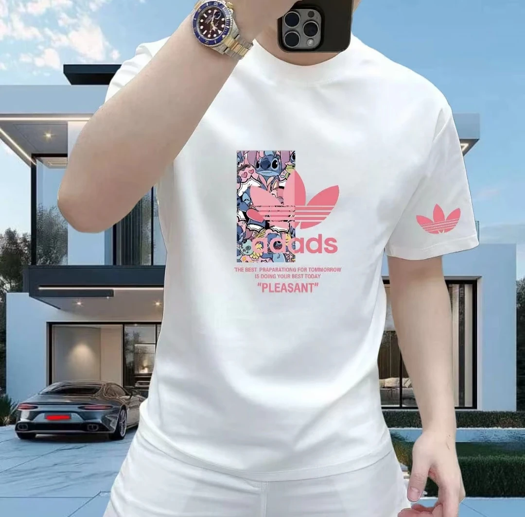 短袖青年宽松型男士丝光亮片T恤休闲ins上衣圆领轻奢