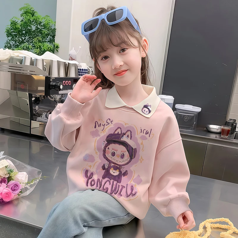 女童春秋女宝翻领卫衣洋气休闲时尚童装潮流2025新款衣服儿童上衣