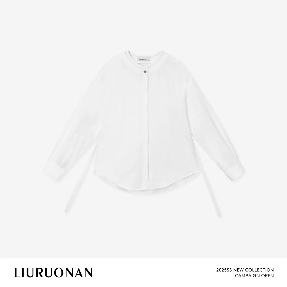 LIURUONAN 25SS【素白】亲肤天丝棉白衬衫圆领可收腰带设计长袖衬衣