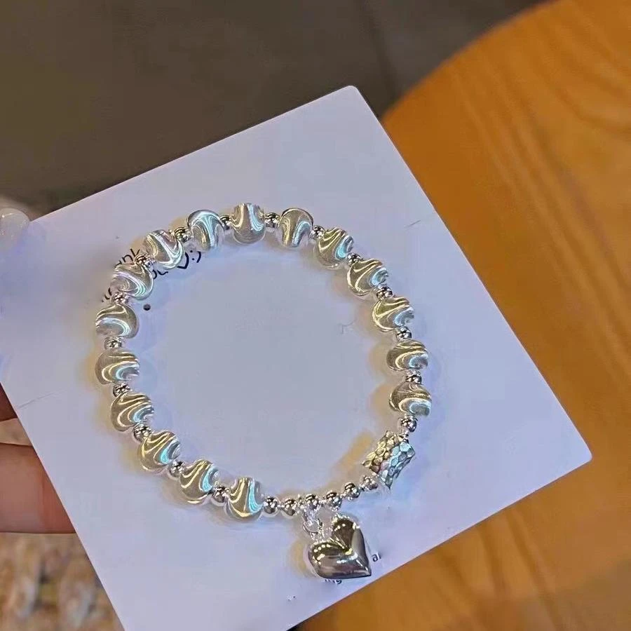 足银手链 闪闪惹人爱简约轻奢小众设计INS风猫眼石立体爱心时尚