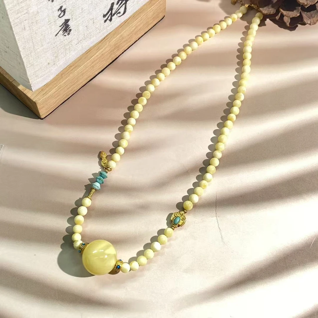 【珊丽】白蜡圆珠diy绿松石项链