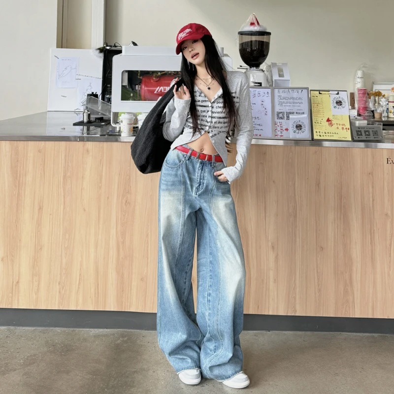 解构感弯刀设计宽松阔腿牛仔裤阔腿裤女2025秋季新款高腰显瘦裤子