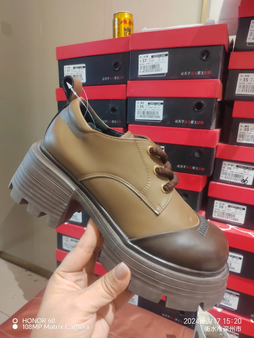 系带女圆头春季松糕鞋女士鞋子百搭单鞋英伦风秋季皮鞋