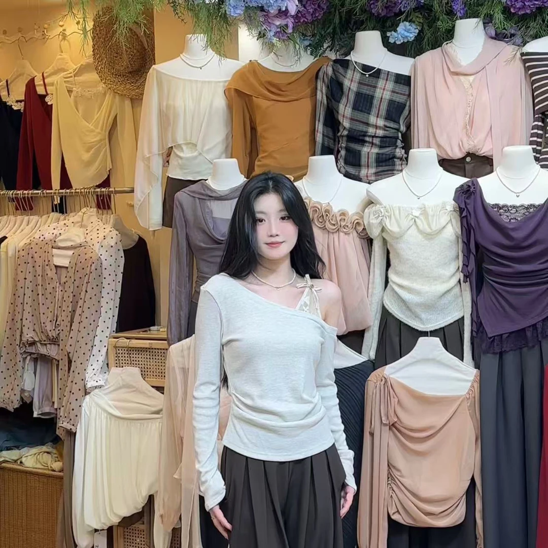 秋季浪漫纯欲风蝴蝶结假两件显瘦小衫女装