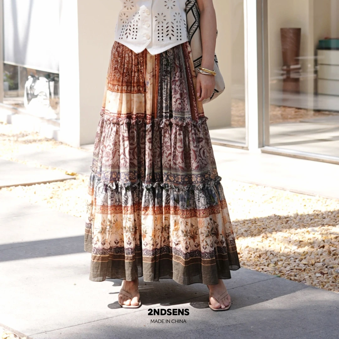 2NDSENS【大漠孤烟】经典波西米亚图腾定位印花拼接半身裙