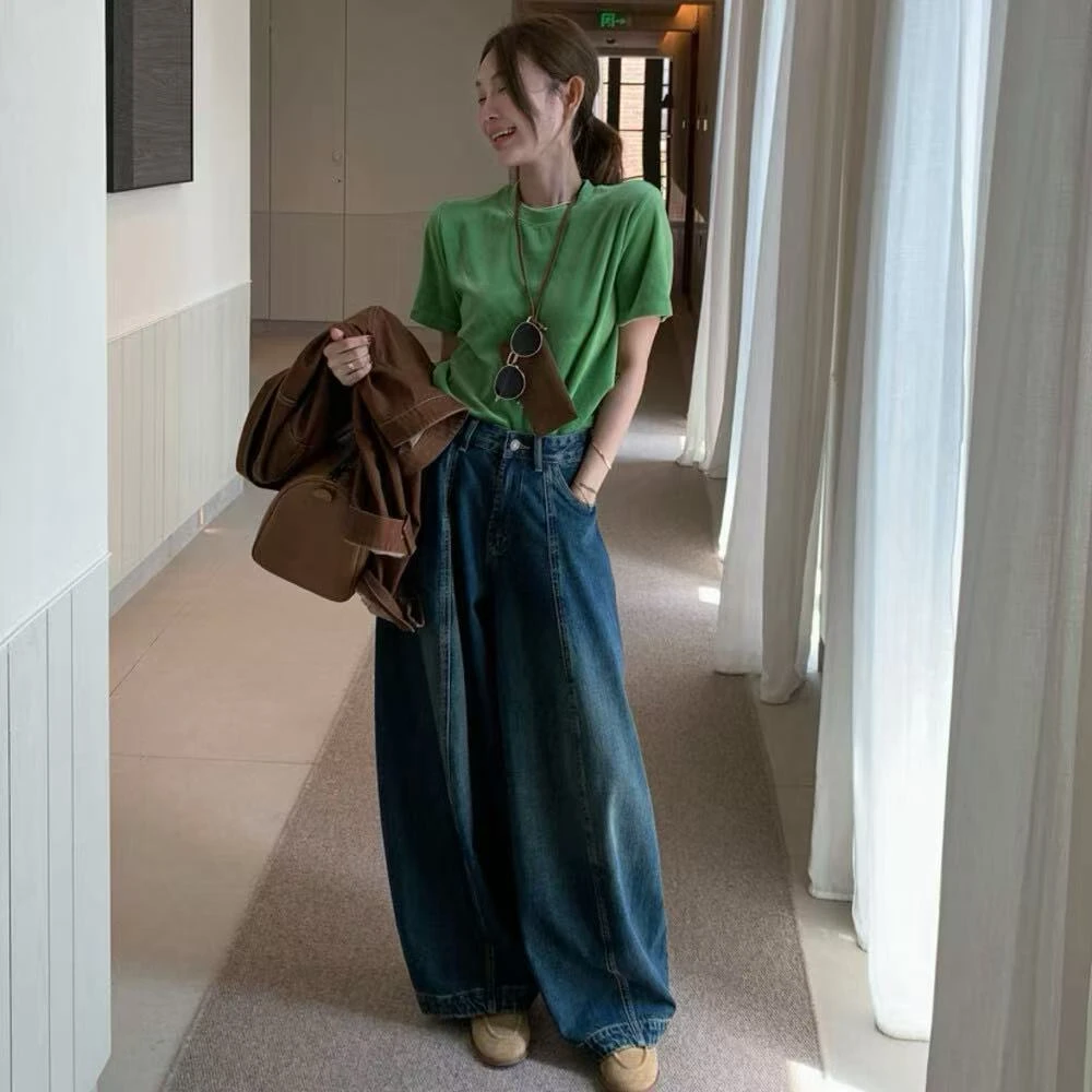 【er tian】高腰水洗牛仔裤