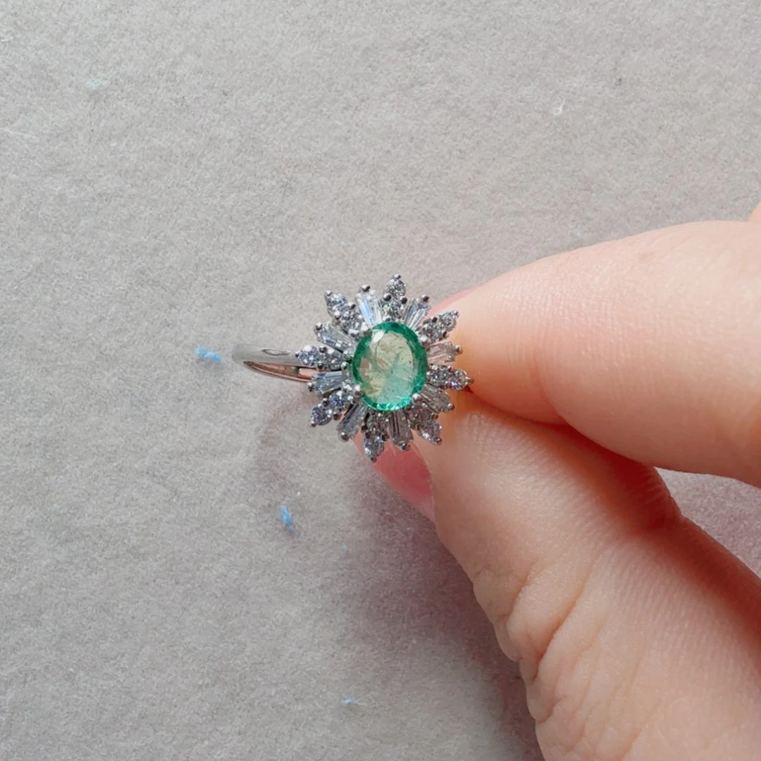 祖母绿戒指银S925镶嵌