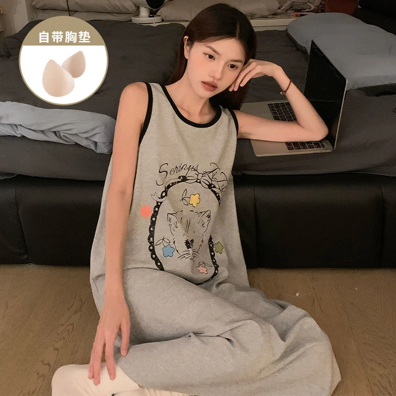 韩版卡通风带胸垫吊带睡裙女款夏季爆款无袖裙子睡衣家居服可外穿