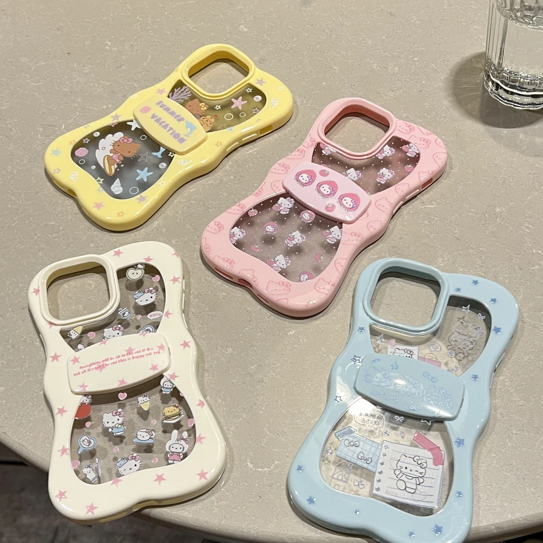 彩色星星KT猫蝴蝶结支架款适用苹果iphone16promax手机壳15少女心