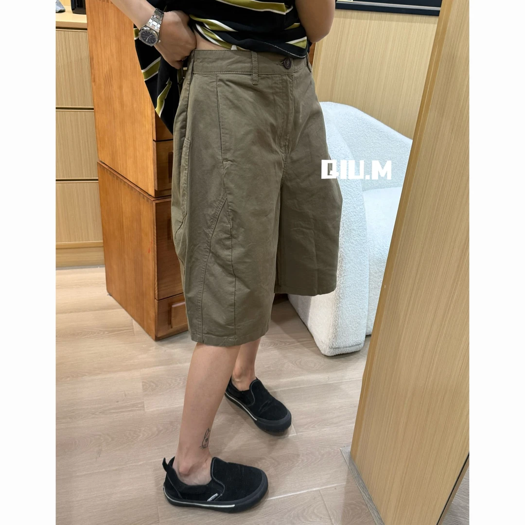 【QM】.100棉 复古纯色基础款工装立体剪裁五分裤 裤长58左右