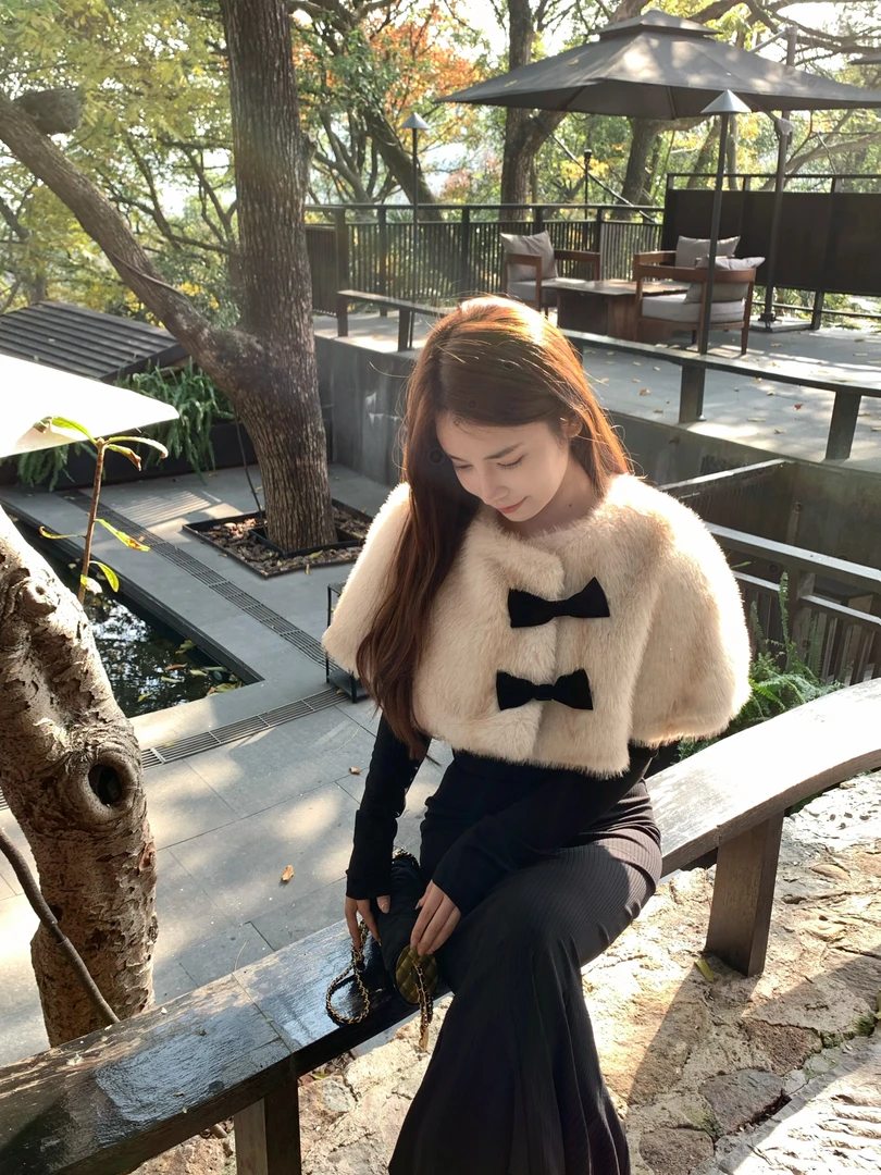 法式中古千金斗篷披鱼尾裙套装 氛围感穿搭秋冬小个子定制