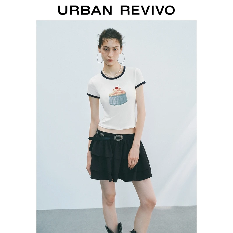 UR2025秋季新款女装时尚休闲撞色印花圆领短袖T恤UYY450246