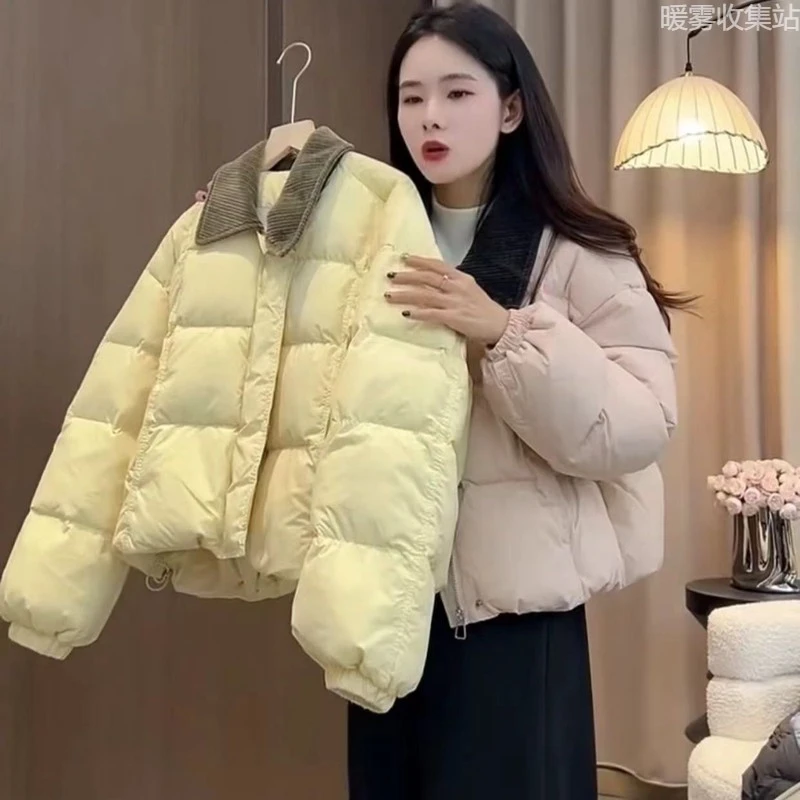 实拍小个子短款羽绒服冬季韩版外套翻领宽松新款鸭绒