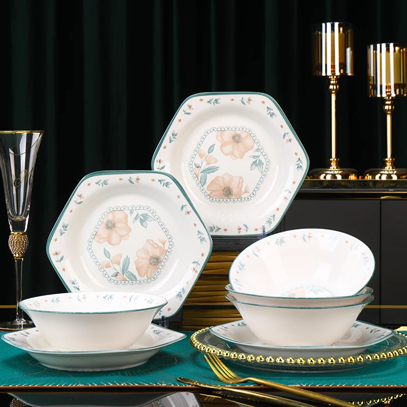 夏茉8.5英寸六角盘4个+4个6英寸面碗 破损补发