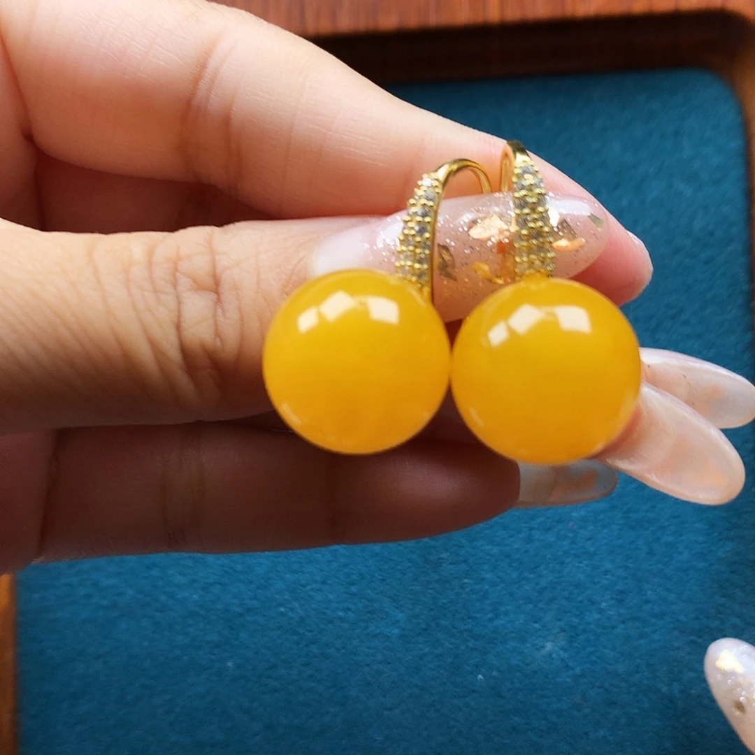 蜜蜡银S925镶嵌耳饰耳坠
