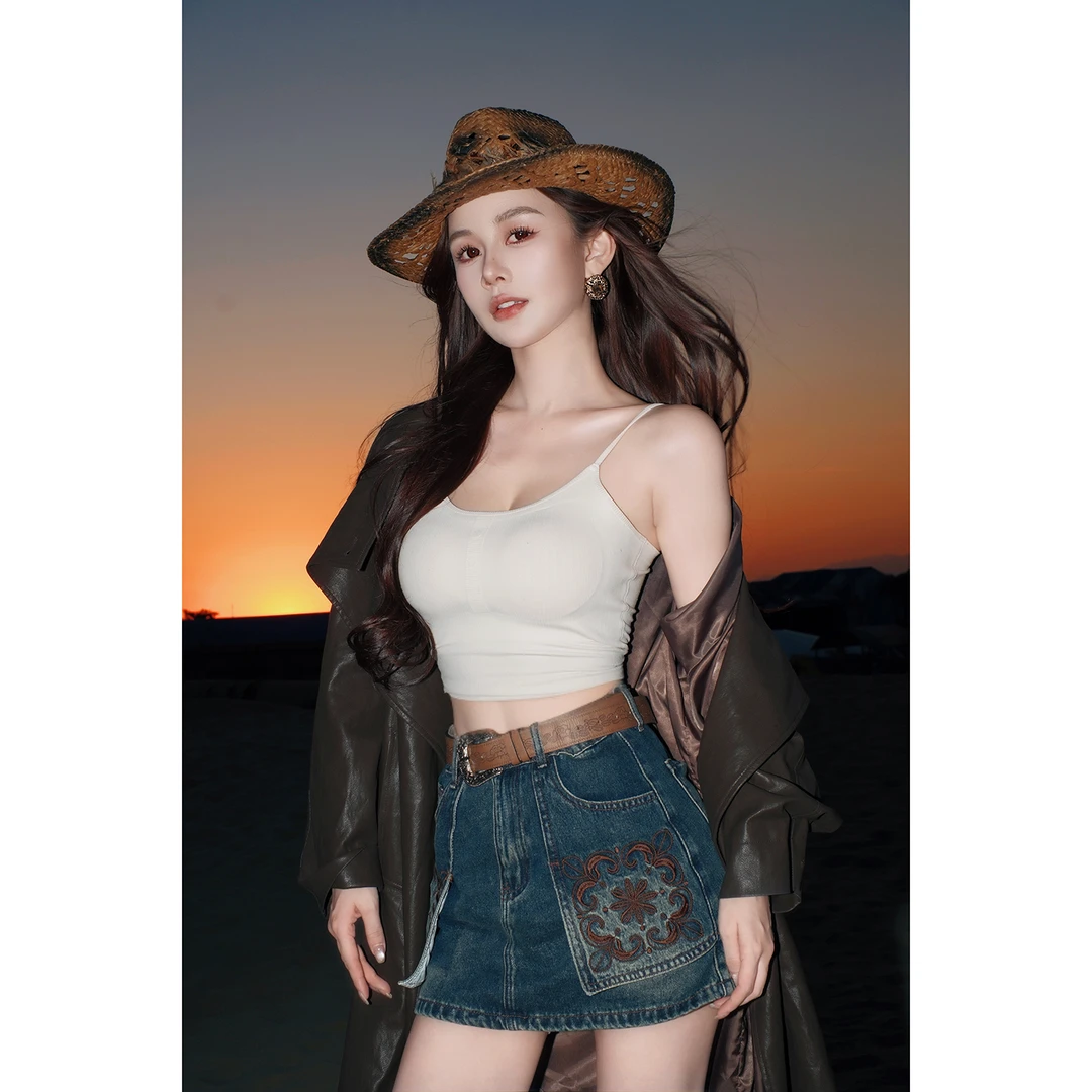 （秋势力周）AZZHEN【西部蓝调】复古腰带百搭牛仔半裙AZ4KNQ23-00