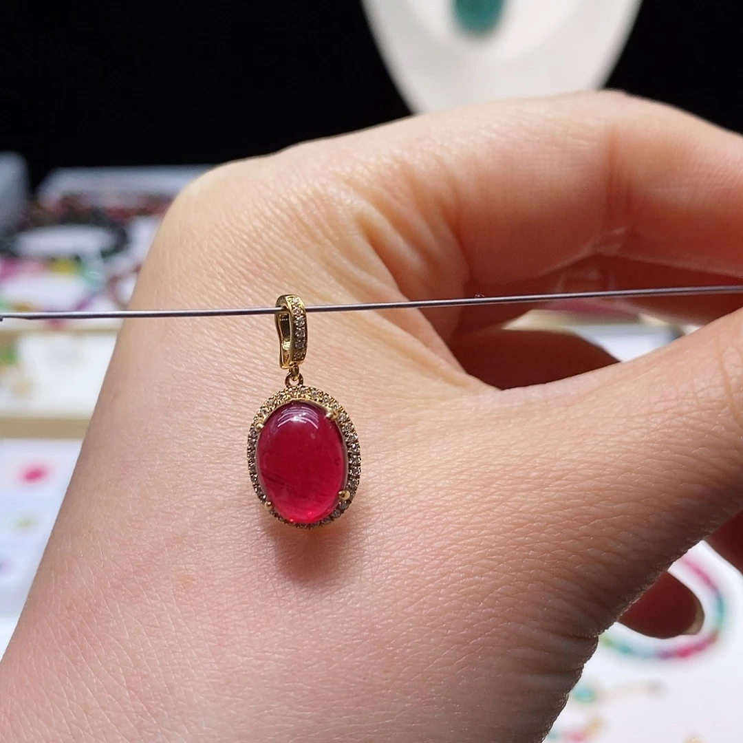 碧玺吊坠18K金镶嵌碧玺桃*桃