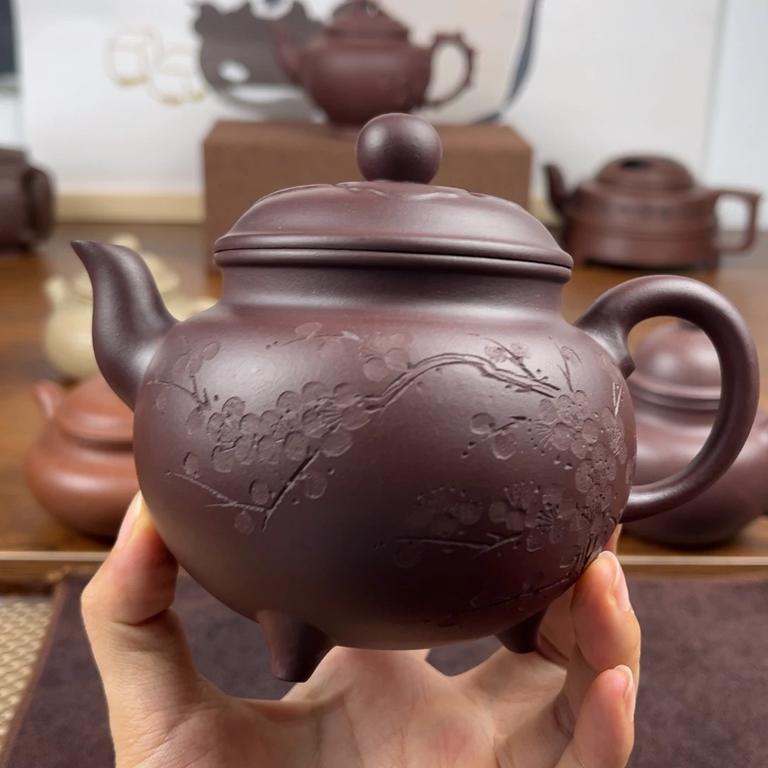 茶壶紫砂老紫泥精工半手350c