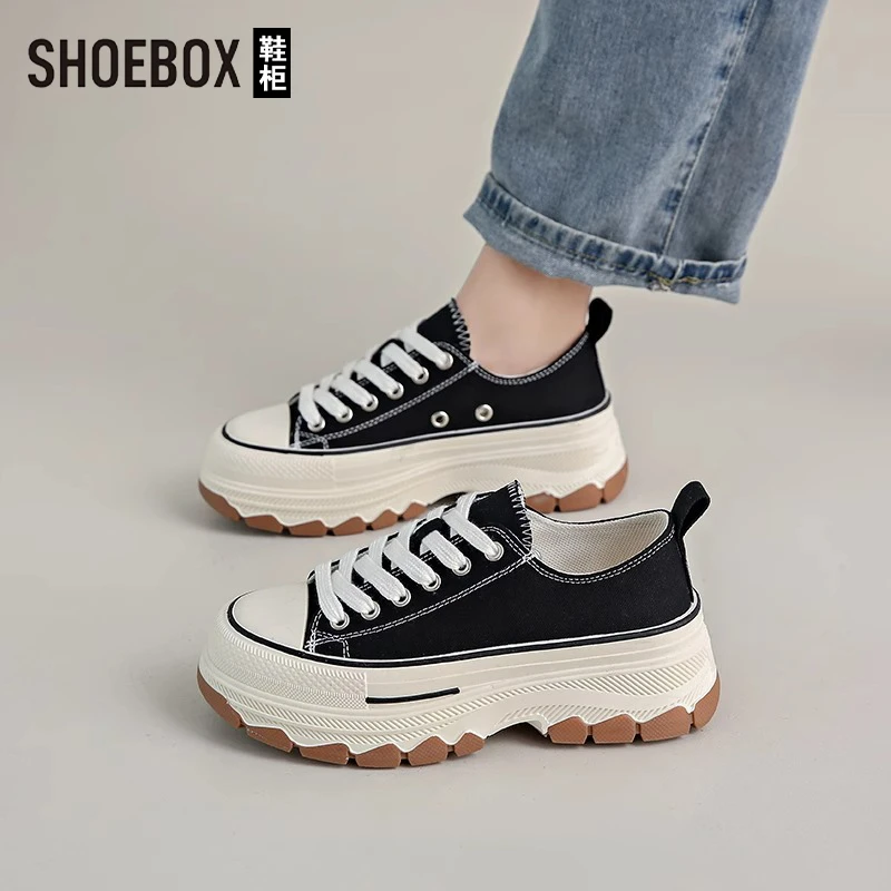 SHOEBOX鞋柜帆布鞋女秋季2025新款爆款运动板鞋厚底百搭休闲鞋