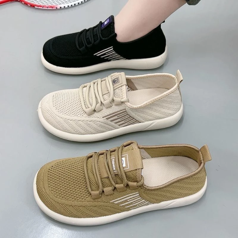 2025春季新款北京布鞋女平底飞织休闲轻便透气单鞋软底防滑妈妈鞋