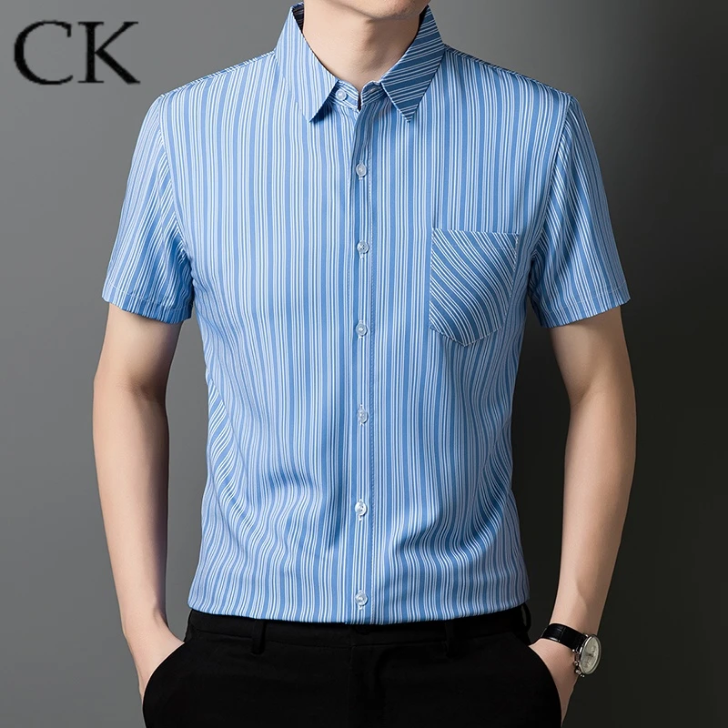 CK正品真口袋新款夏季短袖衬衫商务上衣百搭宽松衬衣修身时尚