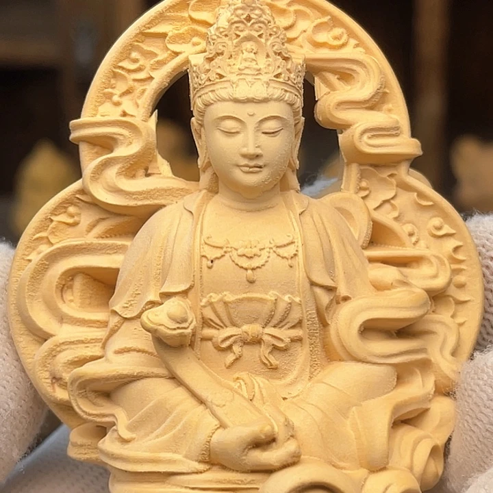 木普贤菩萨挂件黄杨木