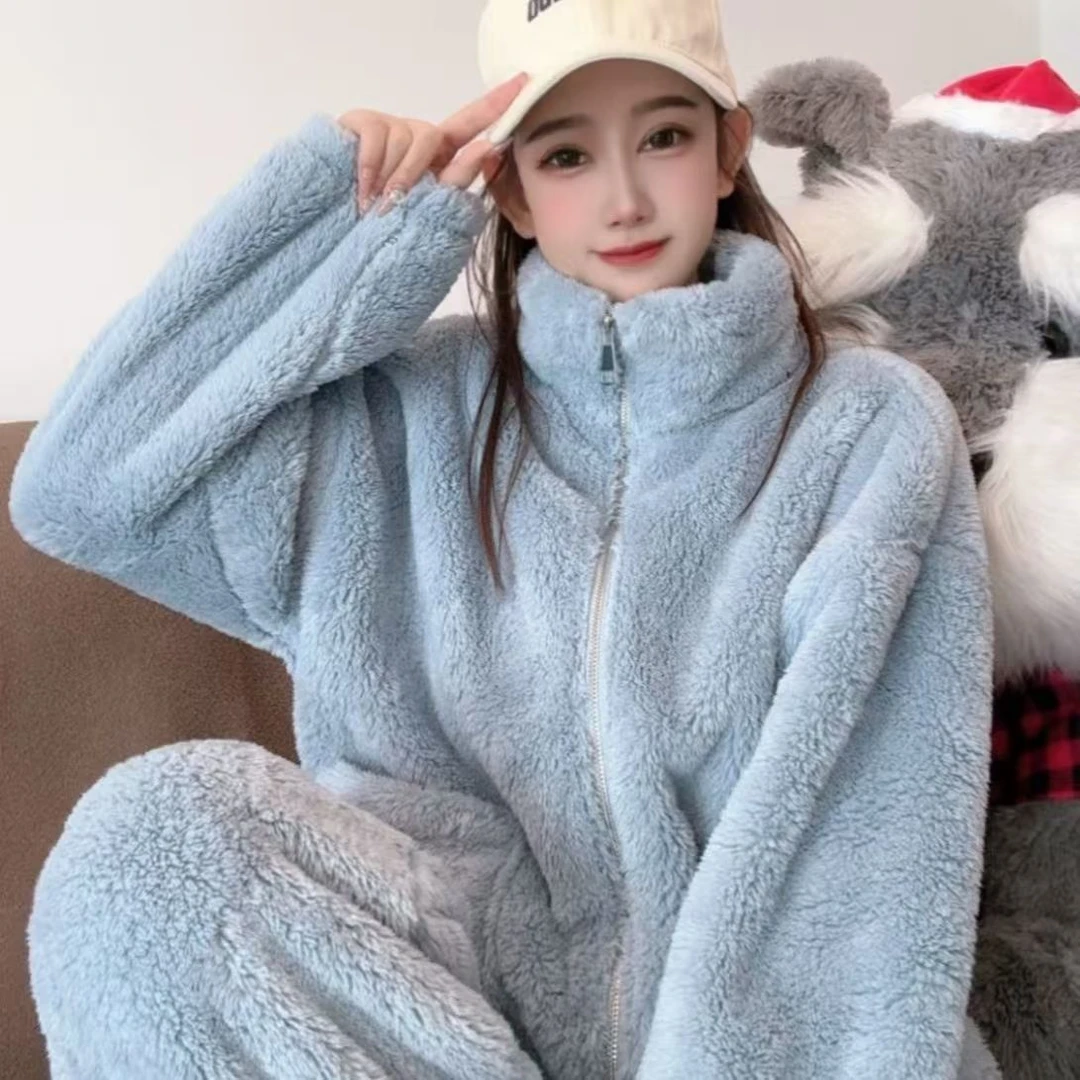 【粉丝专属】双面加绒加厚保暖睡衣套装女冬季外穿家居服女可外穿